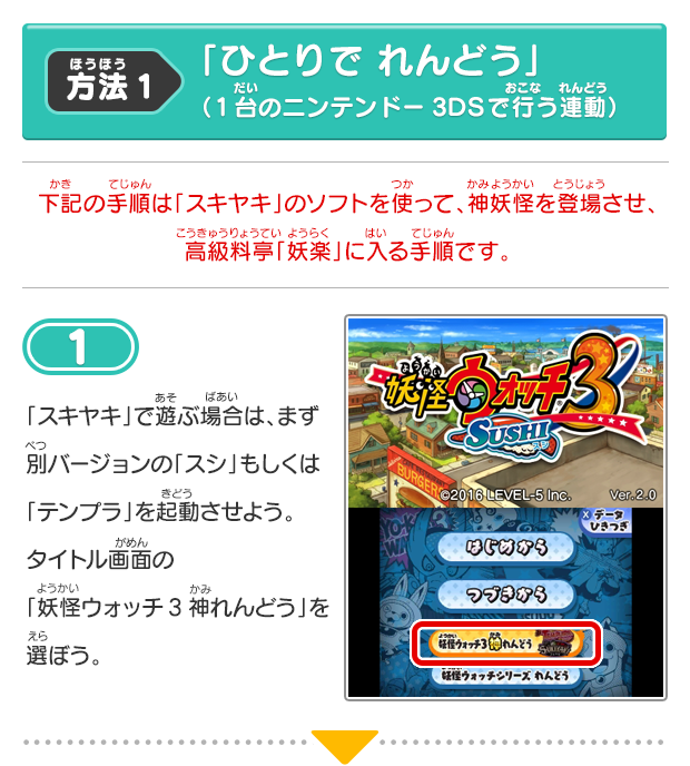 スシ テンプラ の2バージョン連動方法 高級料亭 妖楽 への入り方 妖怪ウォッチ3 スシ テンプラ スキヤキ